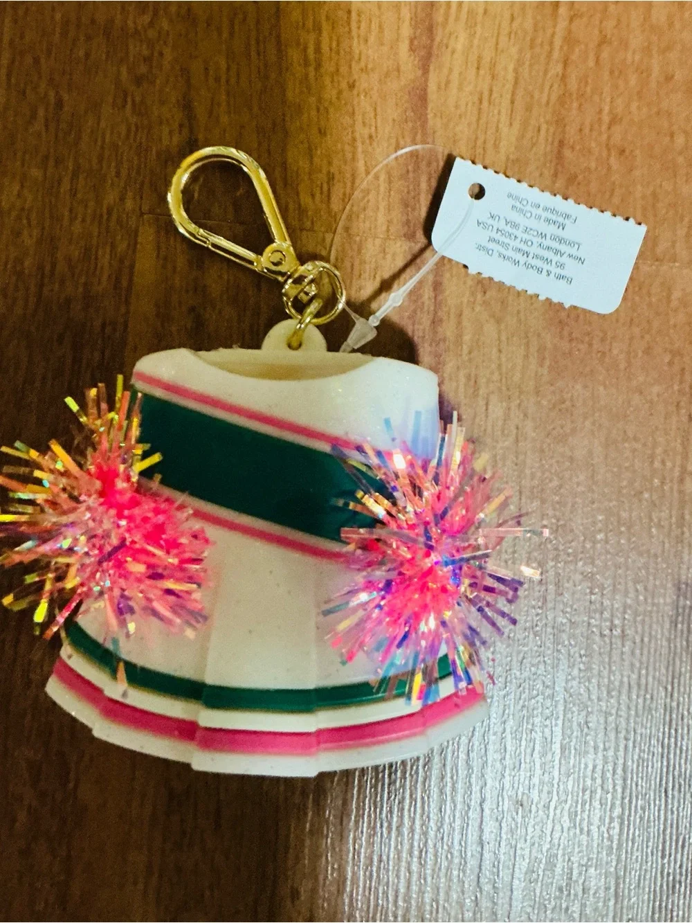 Bath & Body Works Kids Pom Pom Cheerleader Hat Keychain - White and Pink holder